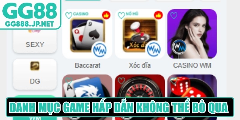 Danh mục game hấp dẫn không thể bỏ qua tại GG88 Casino